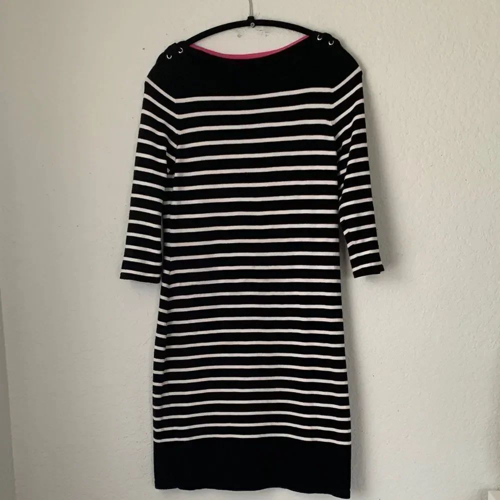 Lauren Ralph Lauren Women’s Black/White Striped 3/4 Sleeve Dress Size PL
